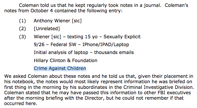 Skærmklip fra rapport om Hillary Clintons brug af en privat email-server