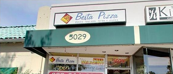 Besta Pizza skilt over indgang