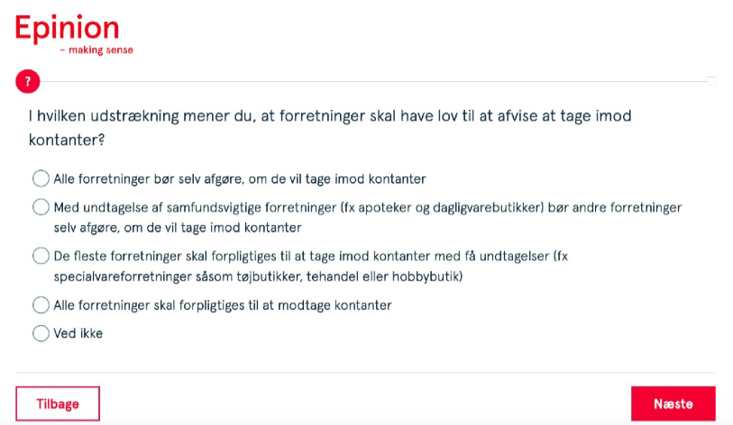 Skærmklip: Spørgsmål fra Nationalbankens undersøgelse