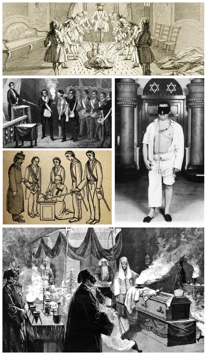 Forskellige visualiseringer af angivelige overgangsritualer i Frimurerordenen