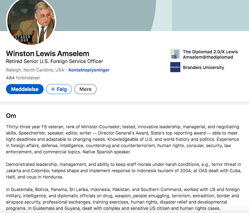 Winston Lewis Amselems LinkedIn-profil.