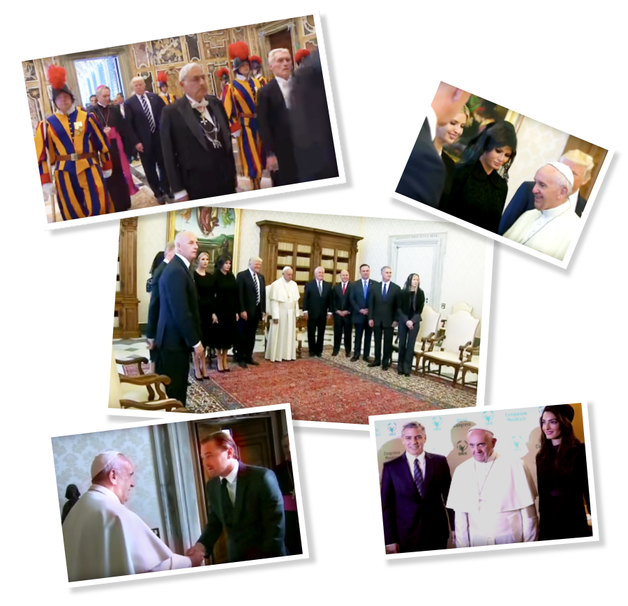 Trumpfamilien med følge og kendte hollywood-skuespillere møder pave Frans