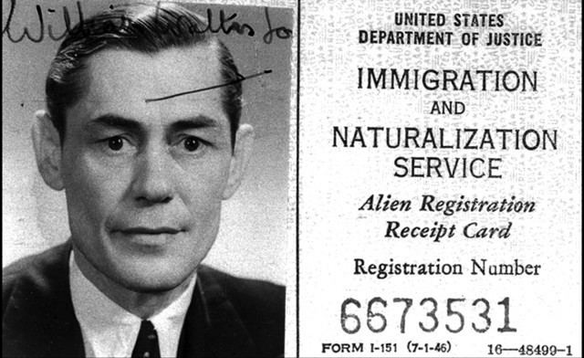 William Sargants udlændingeregistreringskort til USA